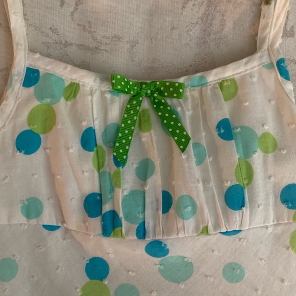 Bonnie Baby White with Blue, Green and Aqua Polka Dots Tiered Sundress. 12m - Picture 2 of 7